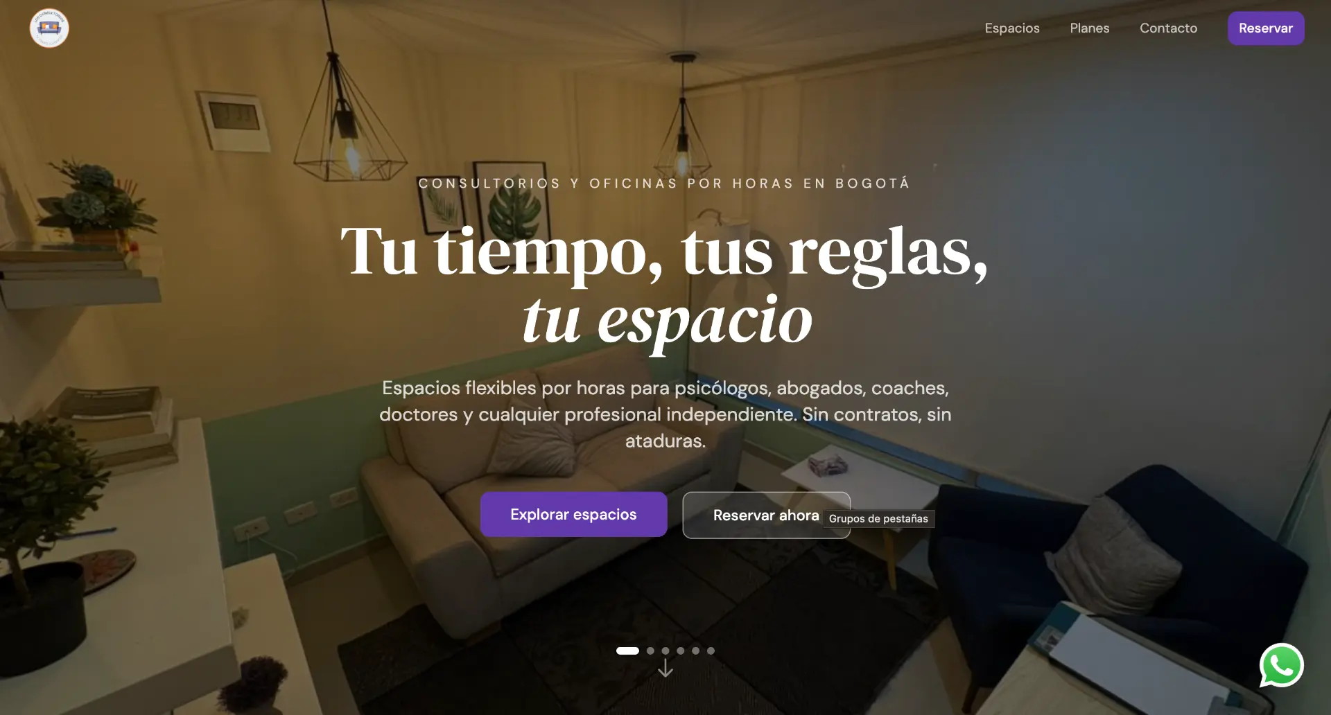 Vista del sitio web de Los Consultorios