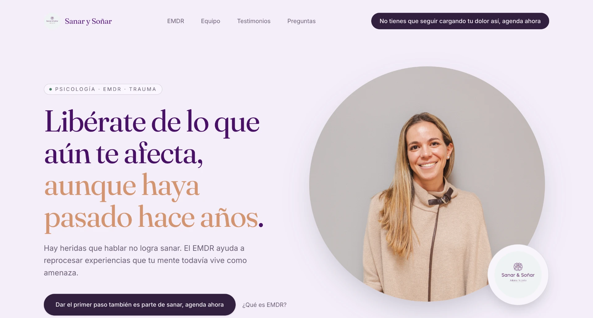 Vista del sitio web de Sanar & Soñar